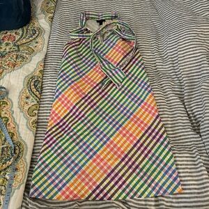 j. crew colorful gingham tie neck shift mini dress